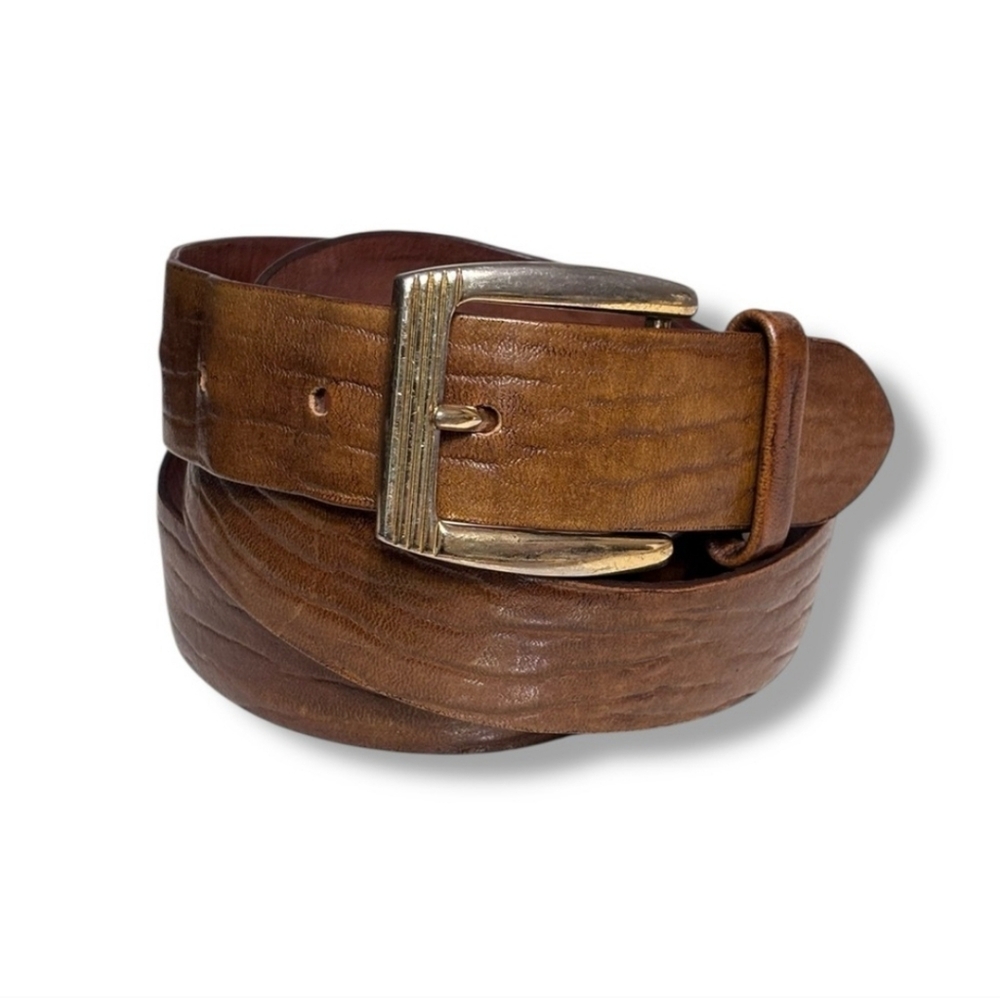 COLE HAAN Brown Leather Dress Belt Square Gold Tone Buckle Size 36 VINTAGE